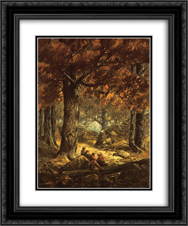 Nut Gatherers in the Forest 20x24 Black Ornate Wood Framed Art Print Poster with Double Matting by Watson, Homer