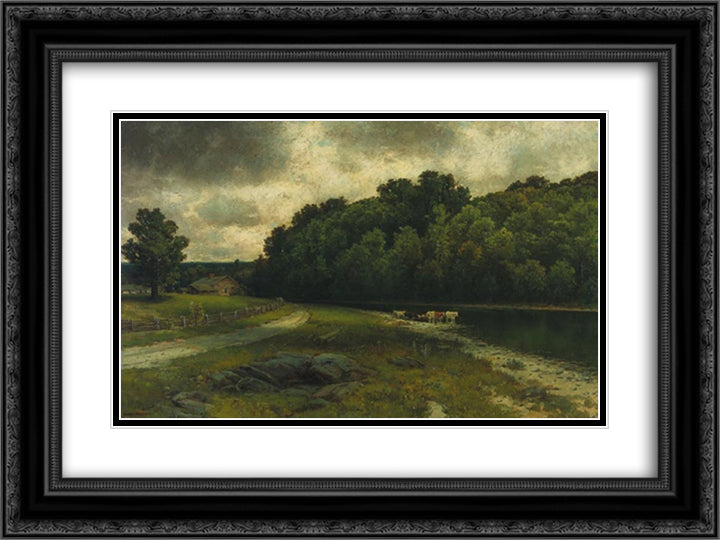 On the Grand River at Doon 24x18 Black Ornate Wood Framed Art Print Poster with Double Matting by Watson, Homer