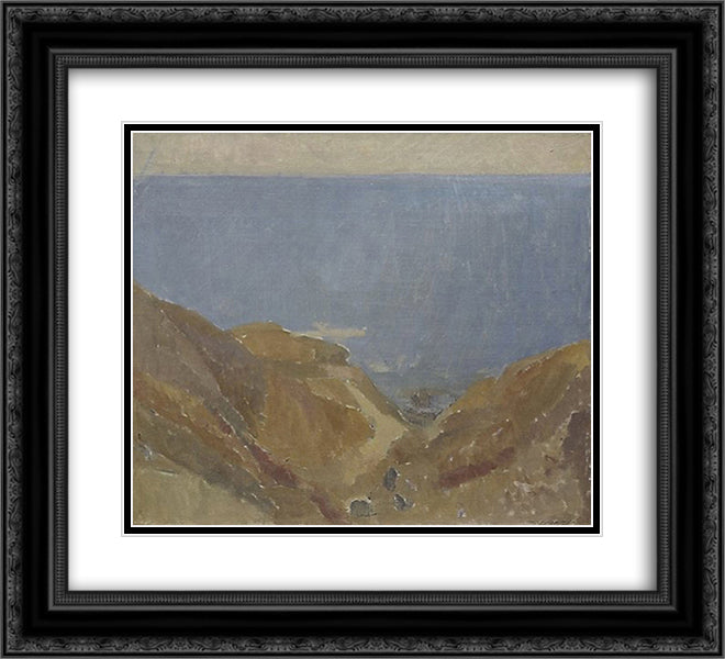Seascape 22x20 Black Ornate Wood Framed Art Print Poster with Double Matting by Trenerry, Horace