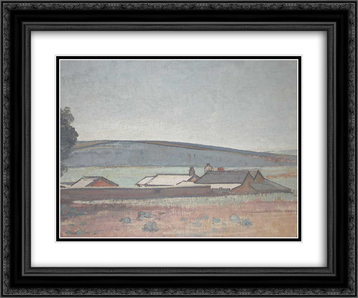Southern Vales Landscape with Farm Settlement to Foreground 24x20 Black Ornate Wood Framed Art Print Poster with Double Matting by Trenerry, Horace