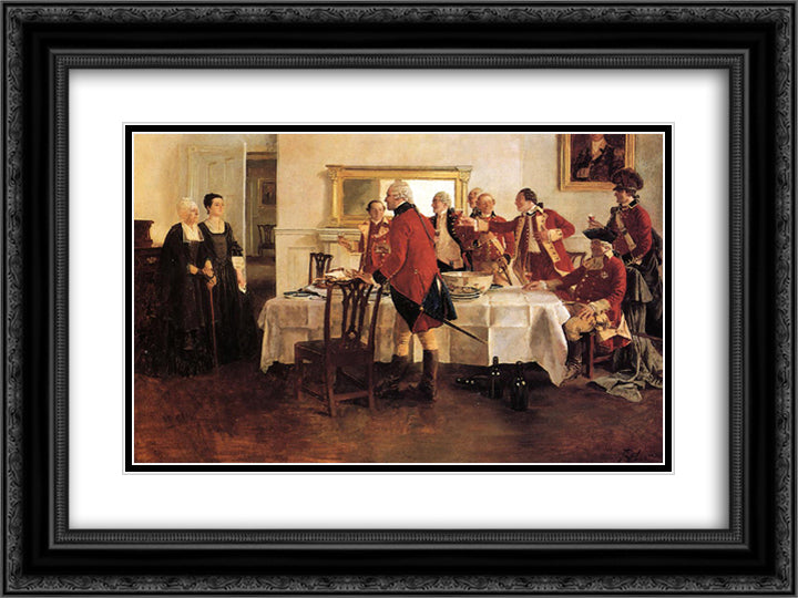 Red Coat Soldiers Toasting the Ladies of the House 24x18 Black Ornate Wood Framed Art Print Poster with Double Matting by Pyle, Howard