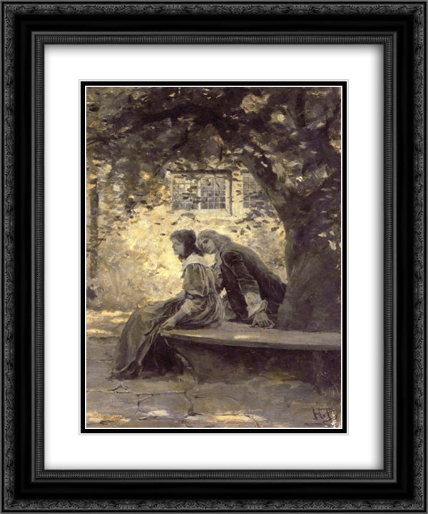 Two Lovers in a Garden 20x24 Black Ornate Wood Framed Art Print Poster with Double Matting by Pyle, Howard