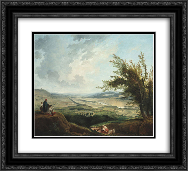 An extensive landscape near Paris 22x20 Black Ornate Wood Framed Art Print Poster with Double Matting by Robert, Hubert