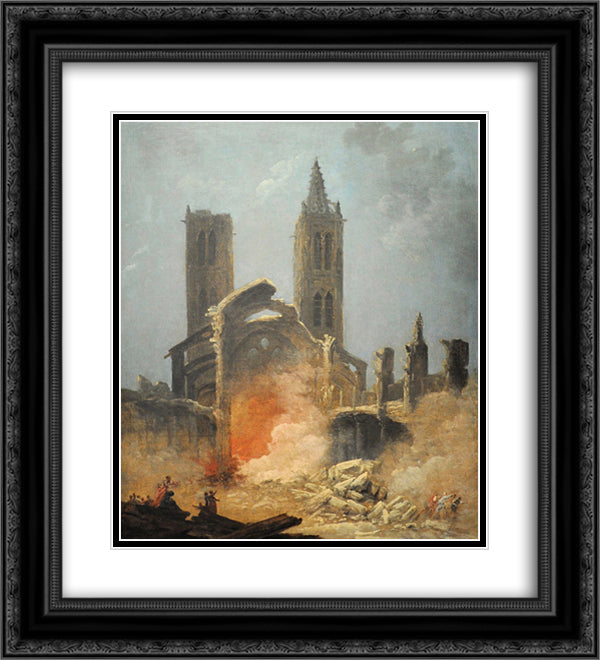 Demolition de l'eglise Saint-Jean-en-Greve - Musee Carnavalet 20x22 Black Ornate Wood Framed Art Print Poster with Double Matting by Robert, Hubert