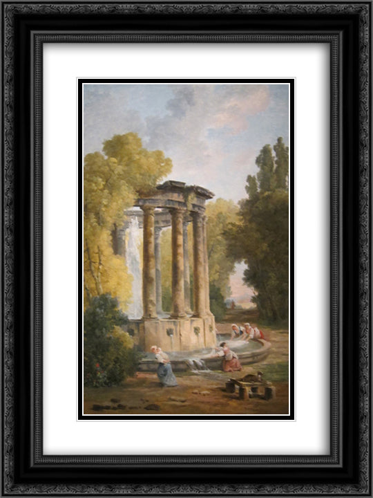 The Washer Women 18x24 Black Ornate Wood Framed Art Print Poster with Double Matting by Robert, Hubert