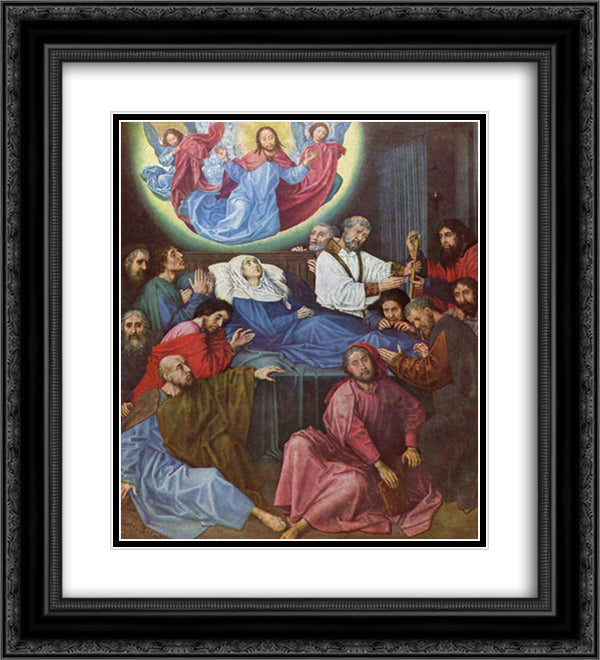 Death of the Virgin 20x22 Black Ornate Wood Framed Art Print Poster with Double Matting by van der Goes, Hugo