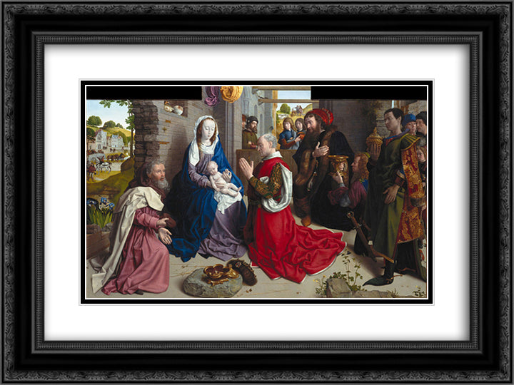 The Adoration of the Kings (Monforte Altar) 24x18 Black Ornate Wood Framed Art Print Poster with Double Matting by van der Goes, Hugo