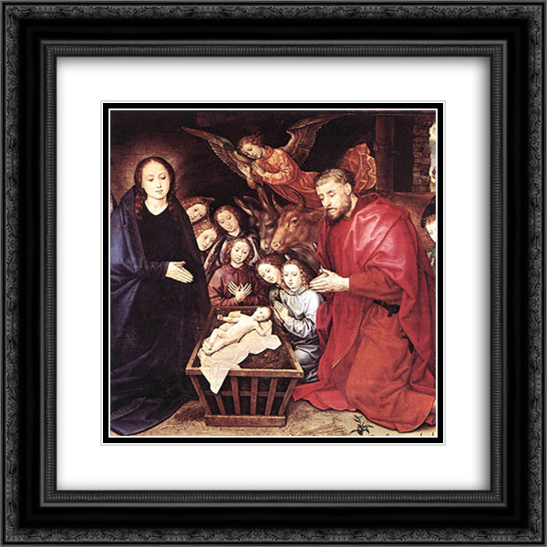 The Adoration of the Shepherds 20x20 Black Ornate Wood Framed Art Print Poster with Double Matting by van der Goes, Hugo