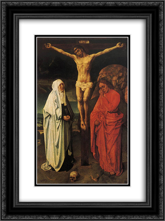 The Crucifixion 18x24 Black Ornate Wood Framed Art Print Poster with Double Matting by van der Goes, Hugo