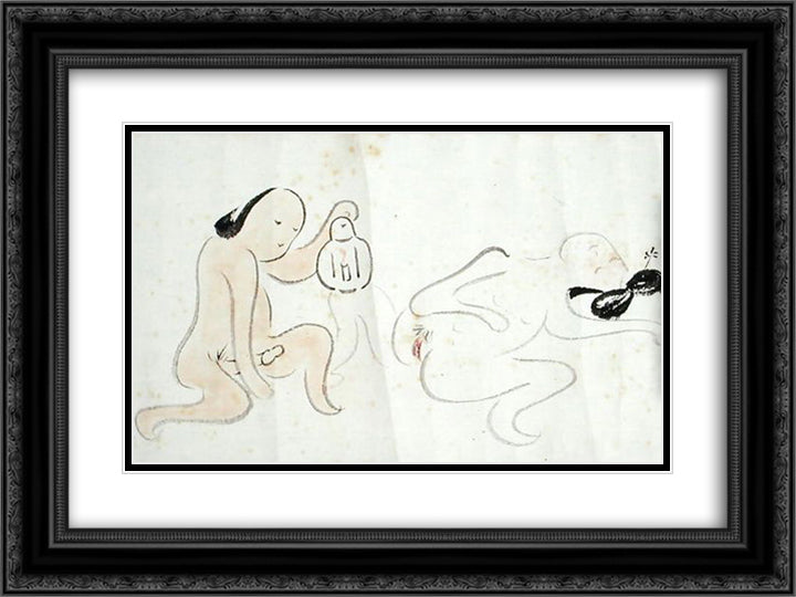 A Shunga 24x18 Black Ornate Wood Framed Art Print Poster with Double Matting by no Taiga, Ike