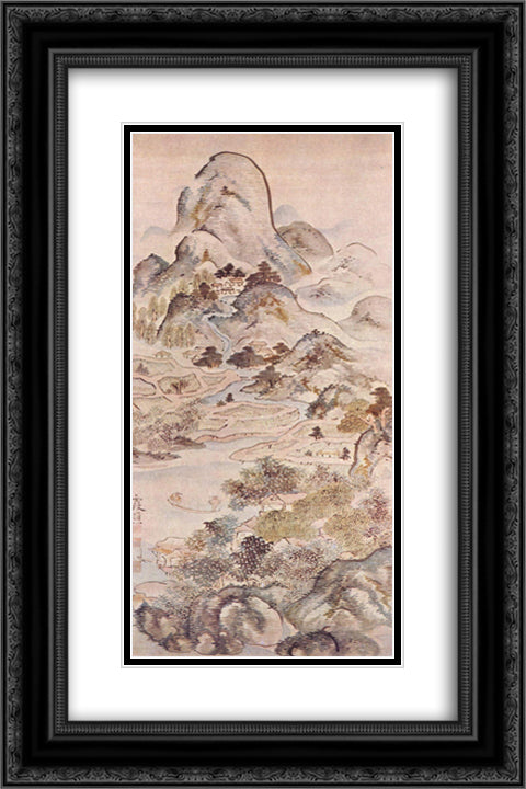Fishing in Springtime 16x24 Black Ornate Wood Framed Art Print Poster with Double Matting by no Taiga, Ike