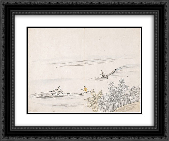 Untitled (figures fishing on boats) 24x20 Black Ornate Wood Framed Art Print Poster with Double Matting by no Taiga, Ike