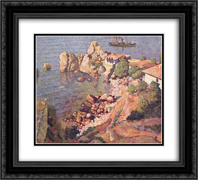 Gurzuf. Views of the Chekhov's house and the beach 22x20 Black Ornate Wood Framed Art Print Poster with Double Matting by Mashkov, Ilya