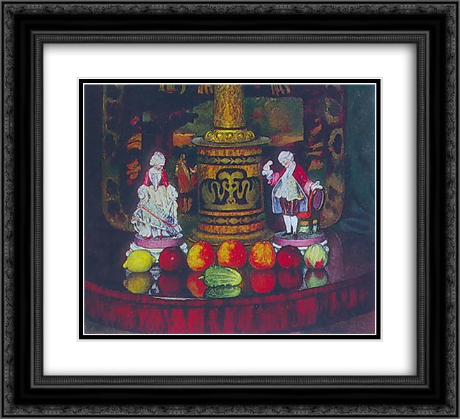 Still life with porcelain figures 22x20 Black Ornate Wood Framed Art Print Poster with Double Matting by Mashkov, Ilya