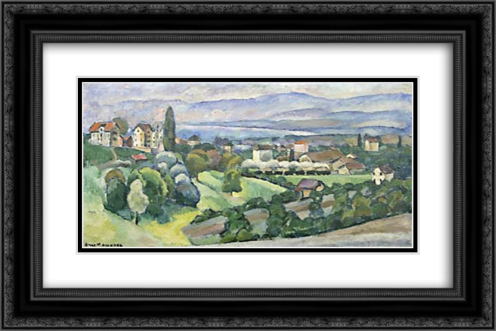 View of Lausanne 24x16 Black Ornate Wood Framed Art Print Poster with Double Matting by Mashkov, Ilya