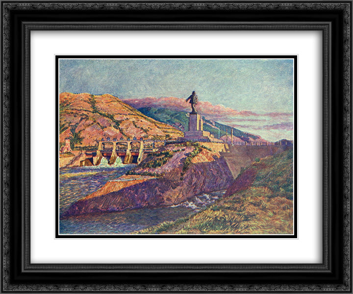 ZAGES and a statue of Lenin 24x20 Black Ornate Wood Framed Art Print Poster with Double Matting by Mashkov, Ilya
