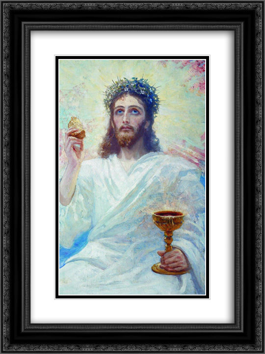Christ with a bowl 18x24 Black Ornate Wood Framed Art Print Poster with Double Matting by Repin, Ilya