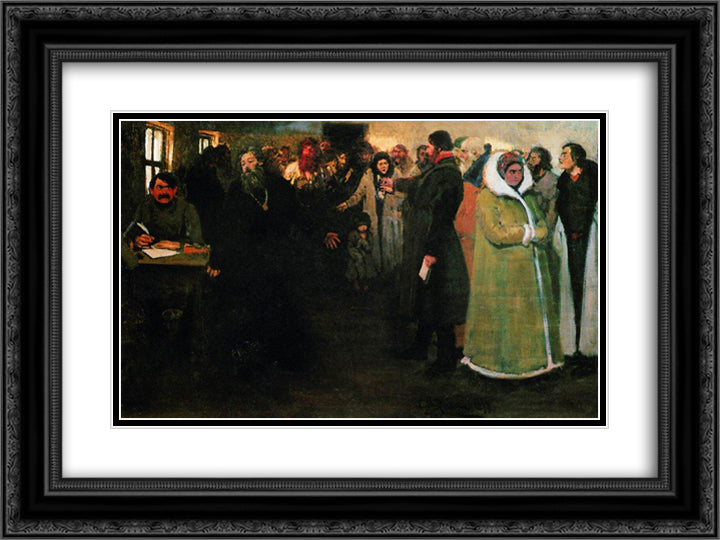 In the township board 24x18 Black Ornate Wood Framed Art Print Poster with Double Matting by Repin, Ilya