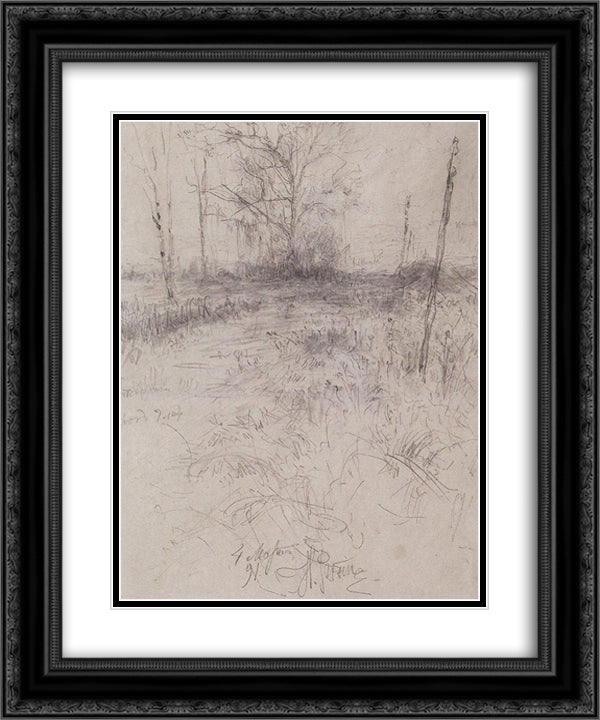 Landscape 20x24 Black Ornate Wood Framed Art Print Poster with Double Matting by Repin, Ilya