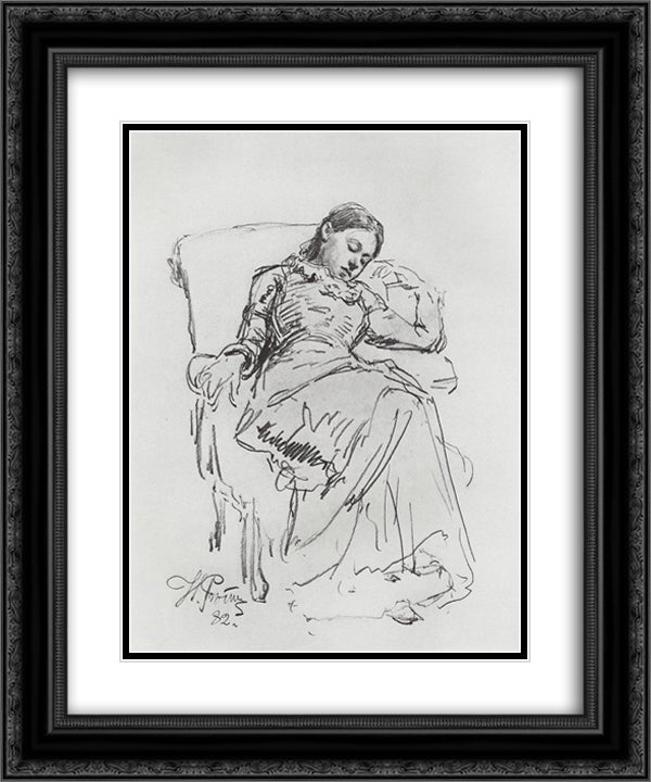 Leisure 20x24 Black Ornate Wood Framed Art Print Poster with Double Matting by Repin, Ilya