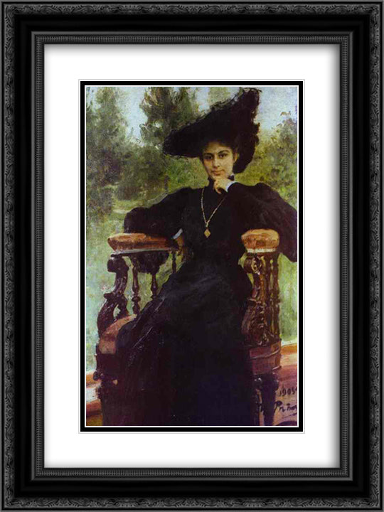 Portrait of Maria Andreeva 18x24 Black Ornate Wood Framed Art Print Poster with Double Matting by Repin, Ilya