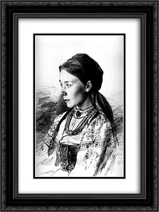 Portrait of Maria Artsybasheva 18x24 Black Ornate Wood Framed Art Print Poster with Double Matting by Repin, Ilya