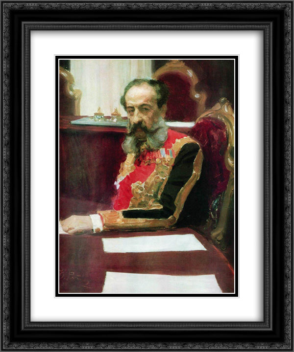 Portrait of member of State Council and Grand Chamberlain, Prince Mikhail Sergeyevich Volkonsky 20x24 Black Ornate Wood Framed Art Print Poster with Double Matting by Repin, Ilya