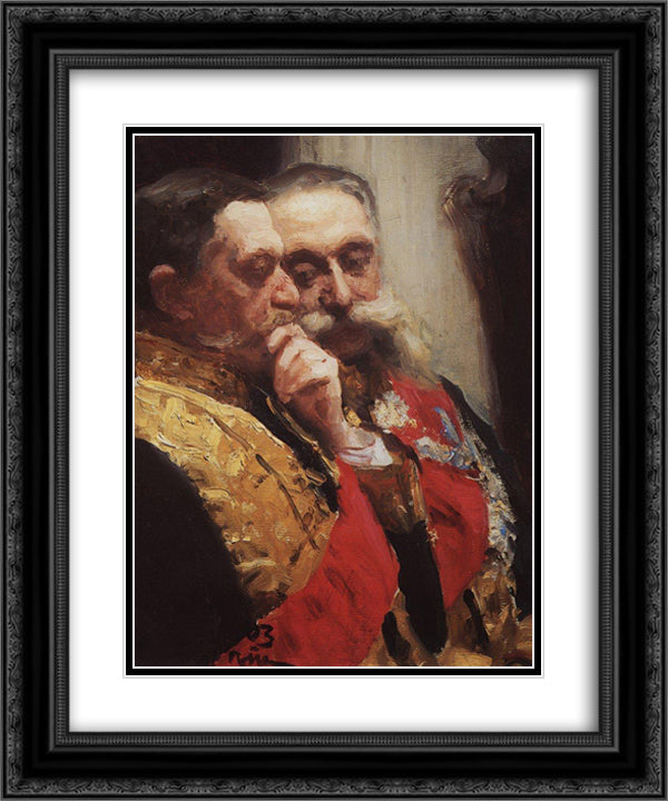 Portrait of members of State Council Ivan Logginovich Goremykin and Nikolai Nikolayevich Gerard. Study. 20x24 Black Ornate Wood Framed Art Print Poster with Double Matting by Repin, Ilya