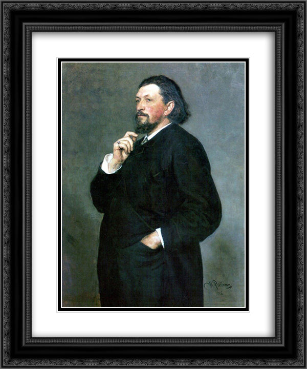 Portrait of music editor and patron Mitrofan Petrovich Belyayev 20x24 Black Ornate Wood Framed Art Print Poster with Double Matting by Repin, Ilya