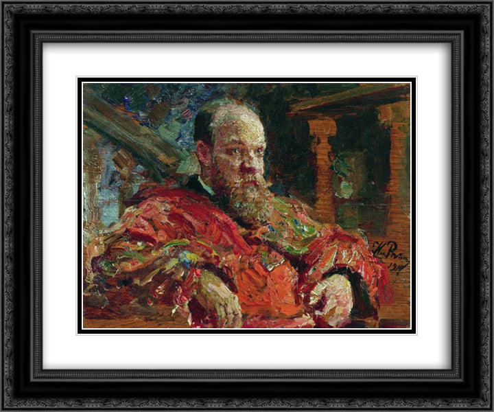 Portrait of N.V. Delyarov 24x20 Black Ornate Wood Framed Art Print Poster with Double Matting by Repin, Ilya
