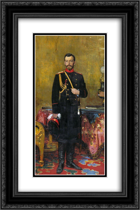 Portrait of Nicholas II, The Last Russian Emperor 16x24 Black Ornate Wood Framed Art Print Poster with Double Matting by Repin, Ilya