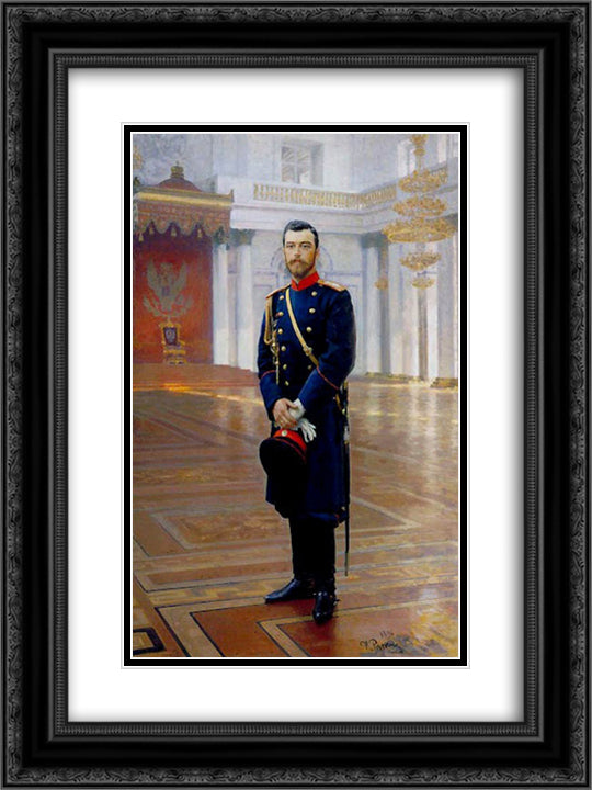 Portrait of Nicholas II The Last Russian Emperor 18x24 Black Ornate Wood Framed Art Print Poster with Double Matting by Repin, Ilya