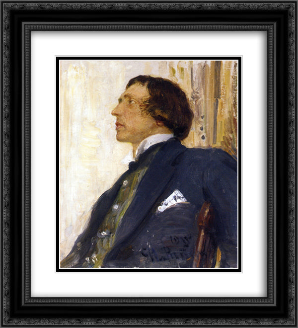 Portrait of Nikolai Evreinov 20x22 Black Ornate Wood Framed Art Print Poster with Double Matting by Repin, Ilya