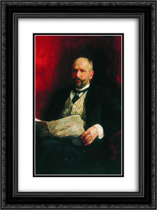 Portrait of P.A. Stolypin 18x24 Black Ornate Wood Framed Art Print Poster with Double Matting by Repin, Ilya