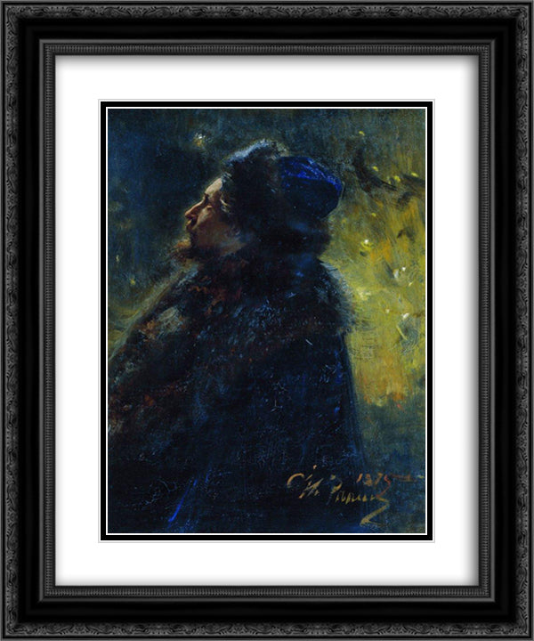 Portrait of painter Viktor Mikhailovich Vasnetsov. Study for the picture Sadko in the Underwater Kingdom. 20x24 Black Ornate Wood Framed Art Print Poster with Double Matting by Repin, Ilya