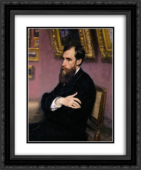 Portrait of Pavel Tretyakov, Founder of the Tretyakov Gallery 20x24 Black Ornate Wood Framed Art Print Poster with Double Matting by Repin, Ilya