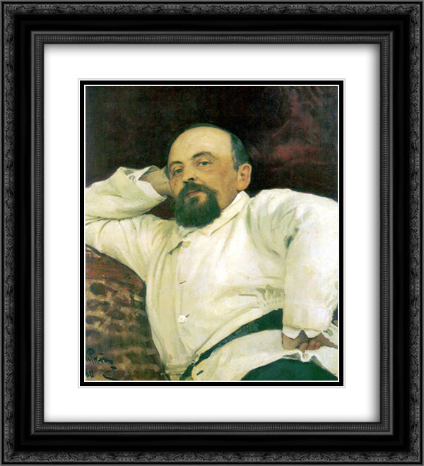 Portrait of Savva Mamontov 20x22 Black Ornate Wood Framed Art Print Poster with Double Matting by Repin, Ilya