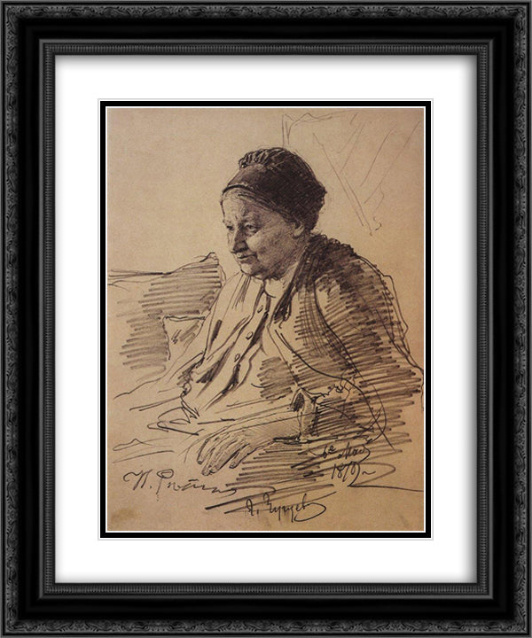 Portrait of T.S. Repina, mother of the artist 20x24 Black Ornate Wood Framed Art Print Poster with Double Matting by Repin, Ilya