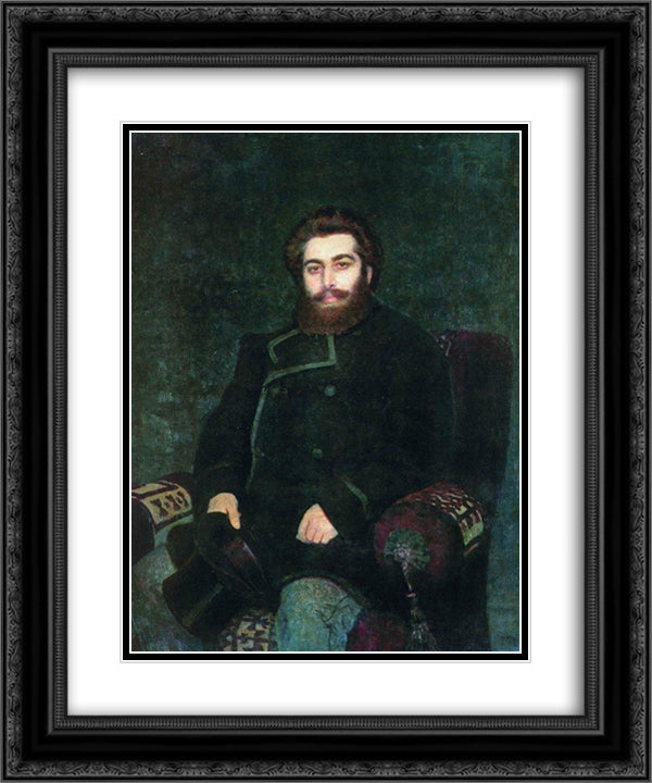 Portrait of the Artist Arkhip Kuindzhi 20x24 Black Ornate Wood Framed Art Print Poster with Double Matting by Repin, Ilya