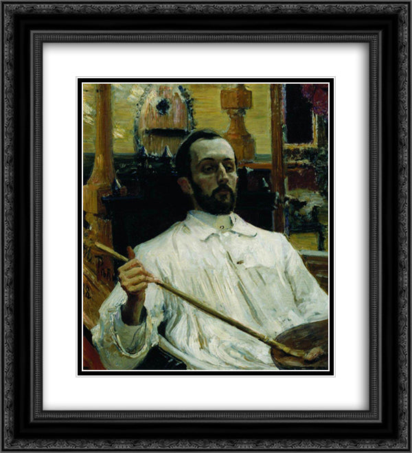 Portrait of the Artist D.N. Kardovskiy 20x22 Black Ornate Wood Framed Art Print Poster with Double Matting by Repin, Ilya