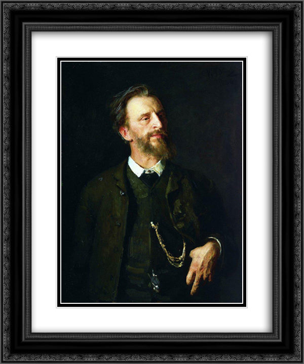 Portrait of the Artist Grigory Myasoedov 20x24 Black Ornate Wood Framed Art Print Poster with Double Matting by Repin, Ilya