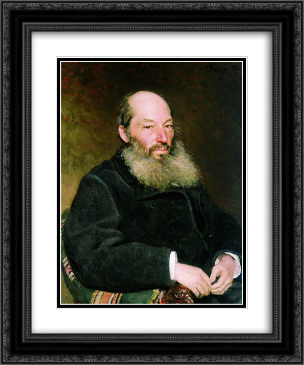 Portrait of the Poet Afanasy Fet 20x24 Black Ornate Wood Framed Art Print Poster with Double Matting by Repin, Ilya