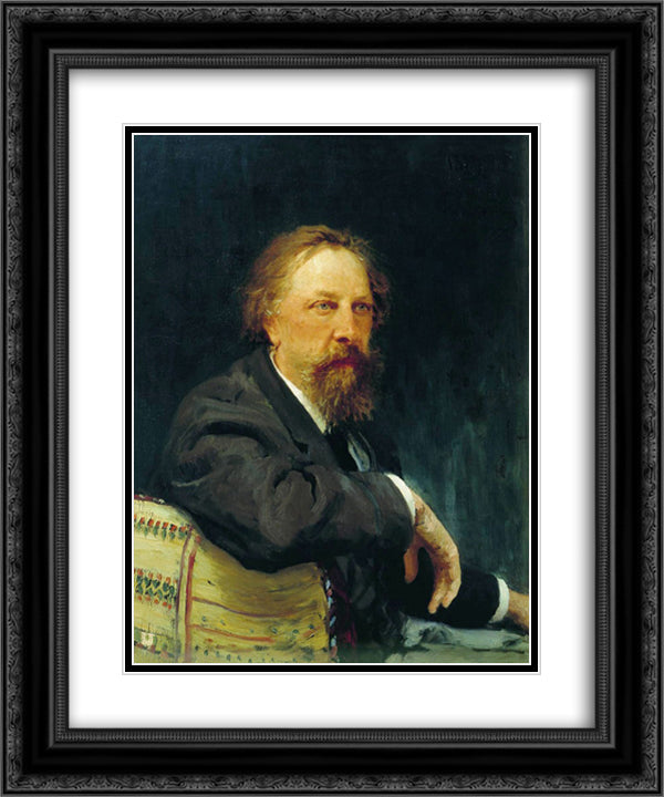 Portrait of the writer Aleksey Konstantinovich Tolstoy 20x24 Black Ornate Wood Framed Art Print Poster with Double Matting by Repin, Ilya