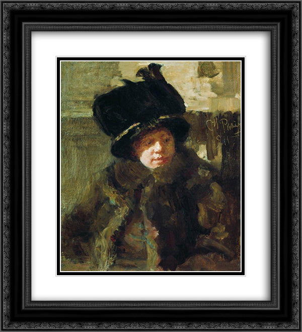Portrait of the writer N.B. Nordman-Severova, the artist's wife 20x22 Black Ornate Wood Framed Art Print Poster with Double Matting by Repin, Ilya