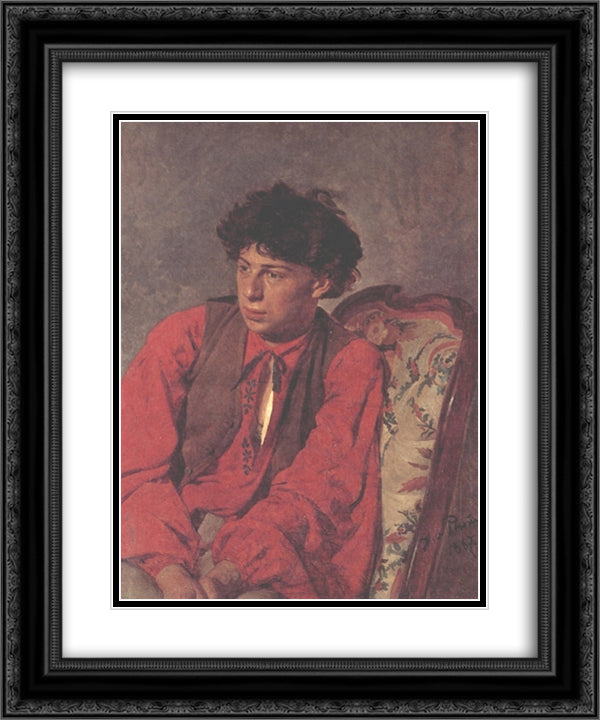 Portrait of V. E. Repin, the Artist's brother 20x24 Black Ornate Wood Framed Art Print Poster with Double Matting by Repin, Ilya