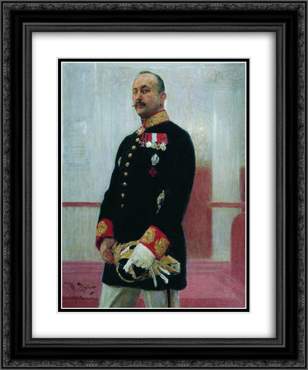 Portrait of V. Gudovich 20x24 Black Ornate Wood Framed Art Print Poster with Double Matting by Repin, Ilya