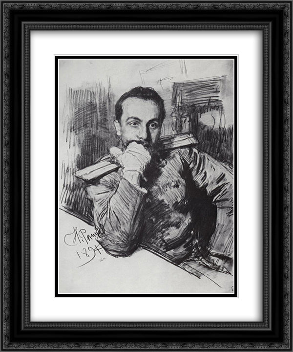 Portrait of V.A. Zhirkevich 20x24 Black Ornate Wood Framed Art Print Poster with Double Matting by Repin, Ilya