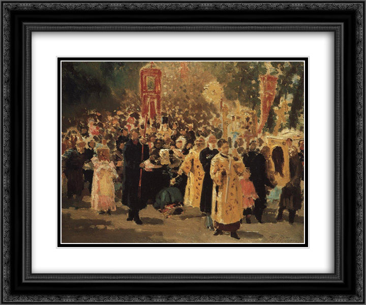 Religious procession in an oak forest. Appearance of the icon 24x20 Black Ornate Wood Framed Art Print Poster with Double Matting by Repin, Ilya