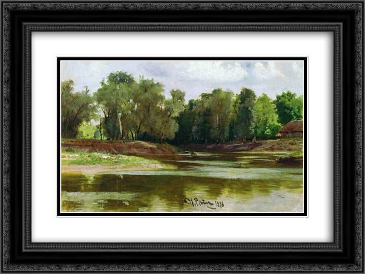 River Bank 24x18 Black Ornate Wood Framed Art Print Poster with Double Matting by Repin, Ilya