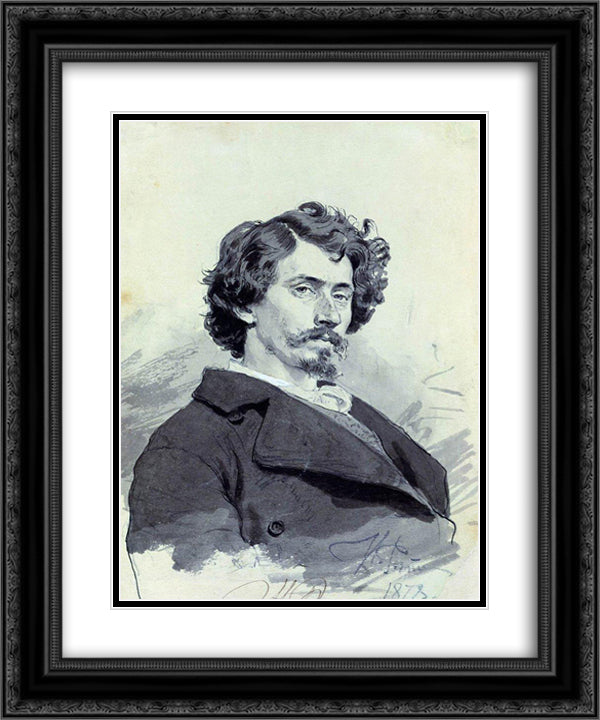 Self portrait 20x24 Black Ornate Wood Framed Art Print Poster with Double Matting by Repin, Ilya
